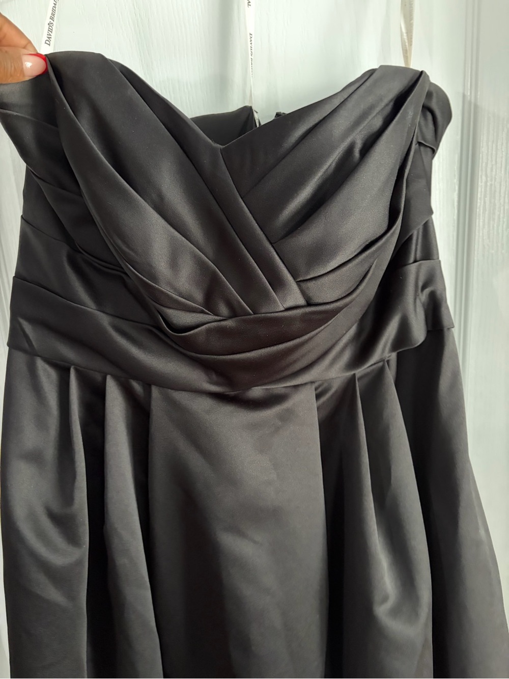 David's Bridal Black Strapless Satin A-Line Gown